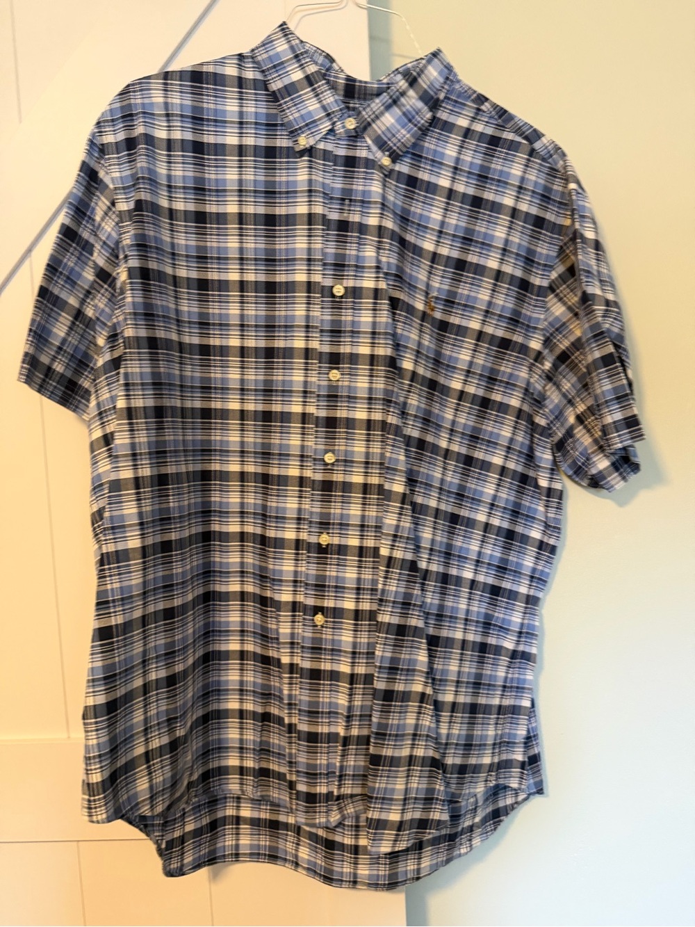 Ralph Lauren Blue and White Plaid Short-Sleeve Button-Down Shirt